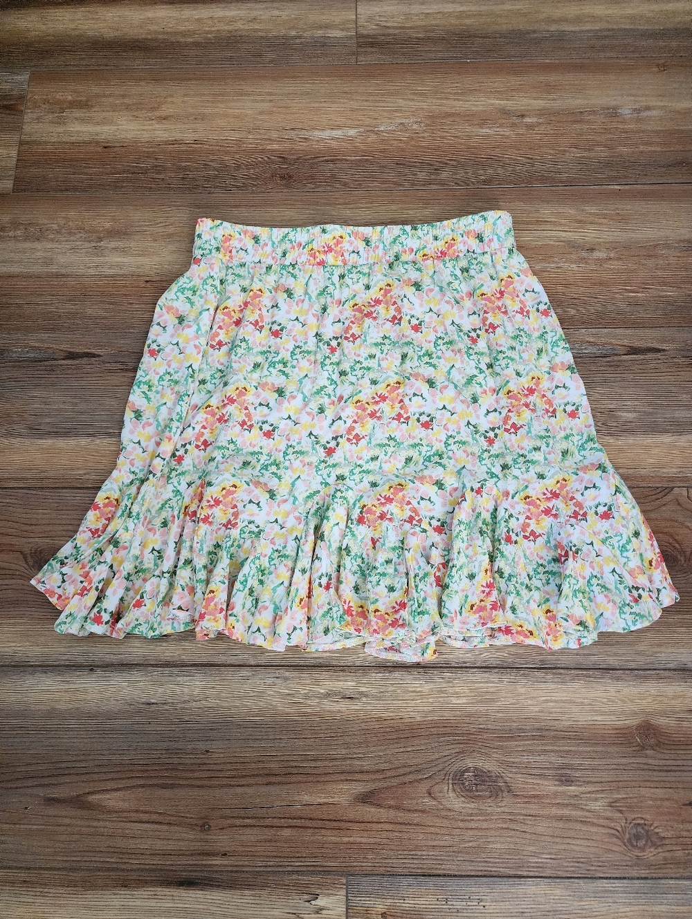 LOFT Floral Skirt Women's S Yellow Green Ruffle - Picture 2 of 7
